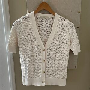 LOFT Ivory Lace Knit Cardigan Petite XS